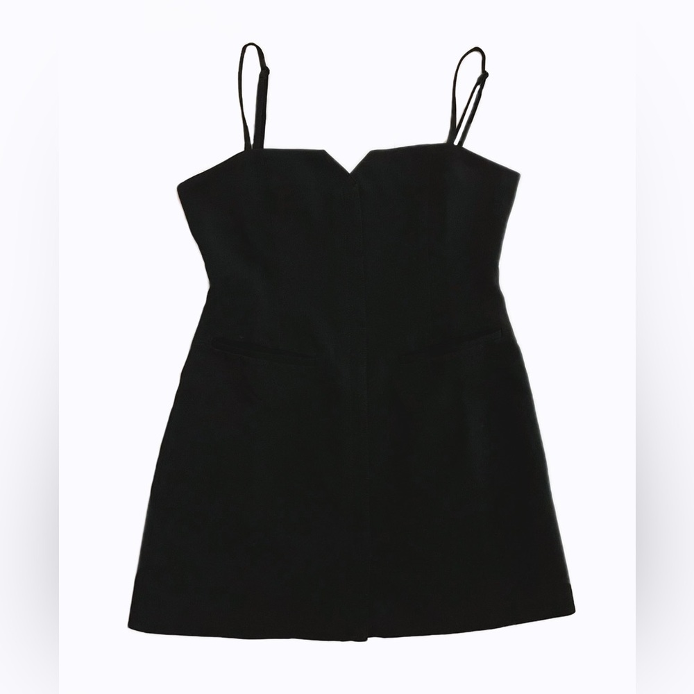 Women’s Tailored Black Mini Dress with Spaghetti Straps V-Notch Lined Dress L